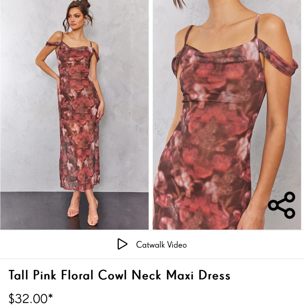 Pretty Little Thing Pink Cowl Neck Maxi Dress
